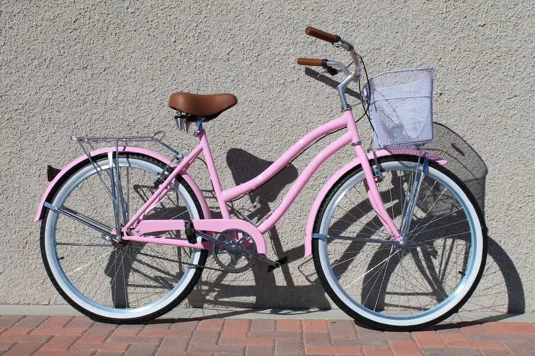 pink cruiser bike with basket