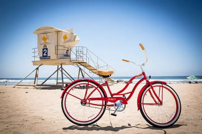 women's red beach cruiser bike